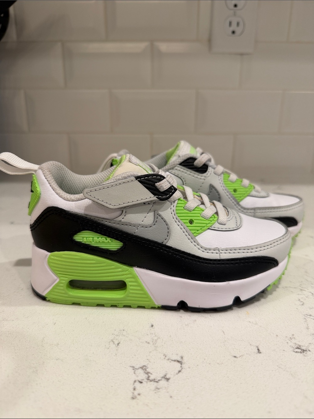 Nike Kids White, Black & Lime Green Air Max Style Sneakers